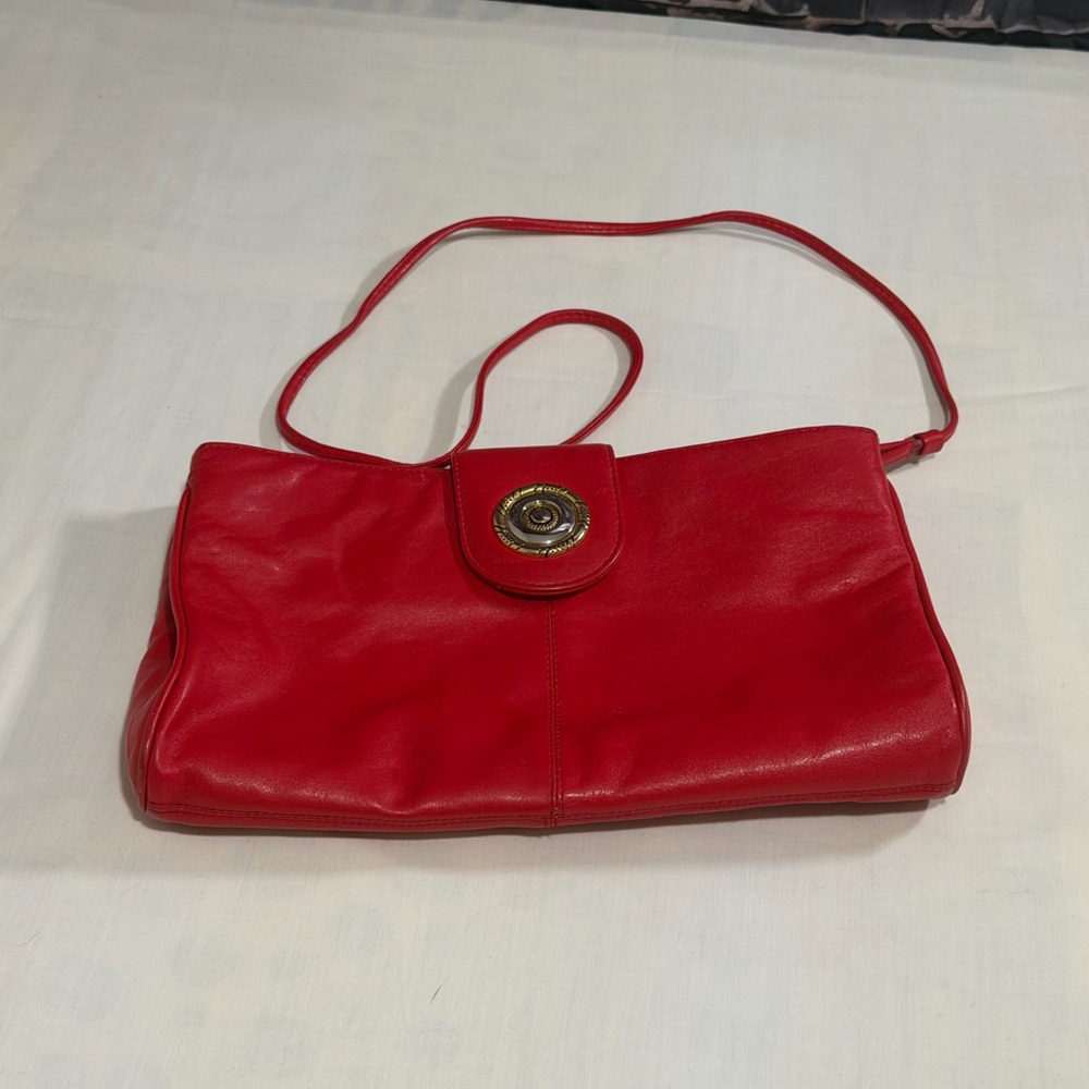 Amanda Smith Red Leather Shoulder Bag with Gold Turn-Lock